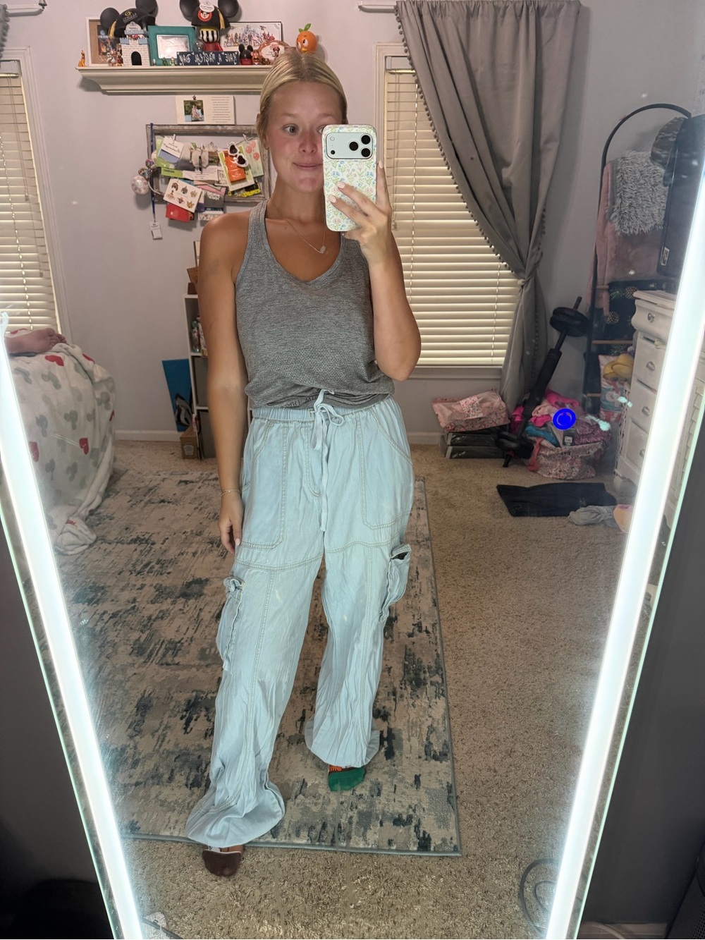 Papermoon Light Blue Wide-Leg Cargo Pants with Drawstring